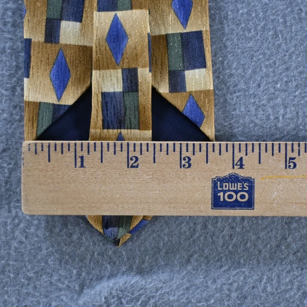 Cocktail Collection Mens Vintage 90s Geometric Silk Necktie OS Gold Blue Green